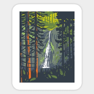 Marymere Falls in Olympic National Park Washington State WPA Poster Art Sticker